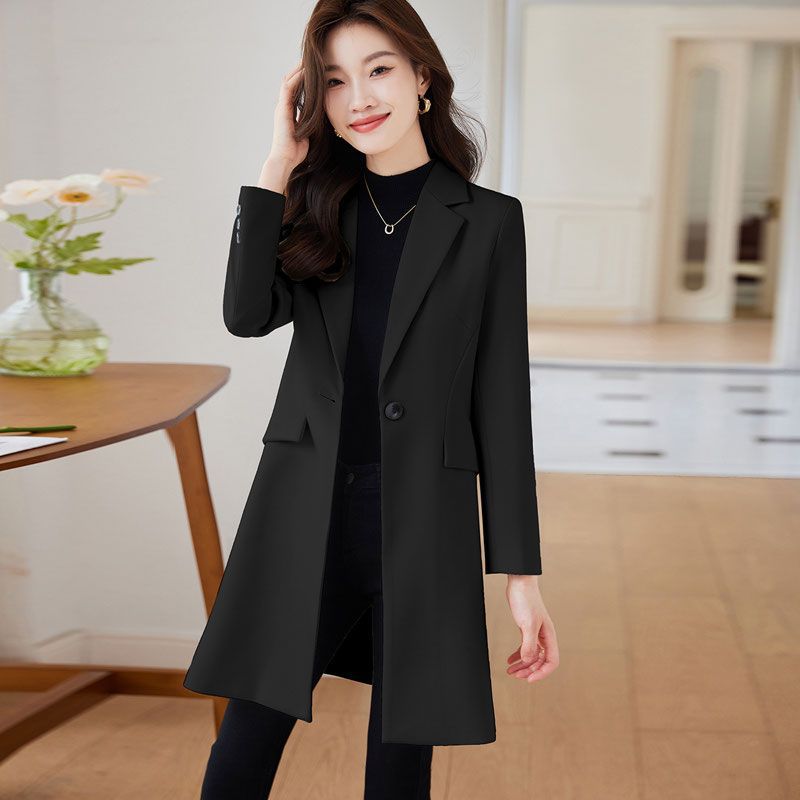 中长款西装风衣外套女春秋2024新款高级感小个子黑色韩版西服上衣