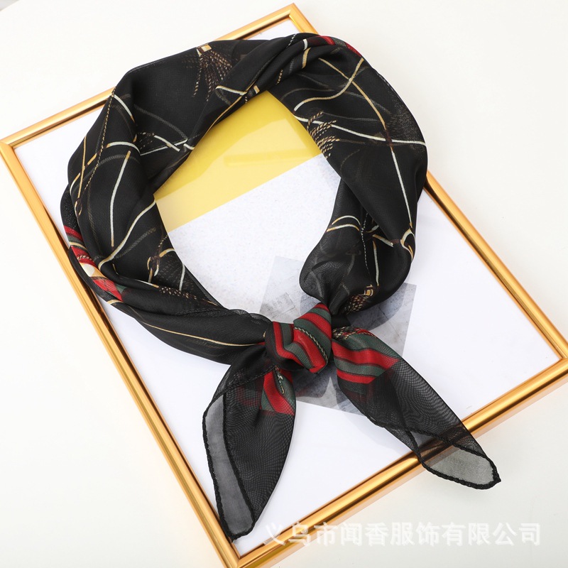 2022 New Korean Style Hot Sale 65cm Chiffon Printed Small Square Scarf Women's Casual All-Match Sunscreen Neck Protection Scarf Scarf