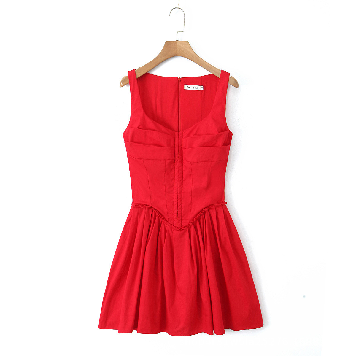 欧美2024夏季新款女装法式方领无袖修身百褶裙摆连衣裙批发-阿里巴巴