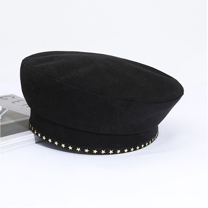 Hat Female Star Same Product Beret Spring and Autumn Thin XINGX Covered PU Leather Painter Cap Trendy Cool Octagonal Cap