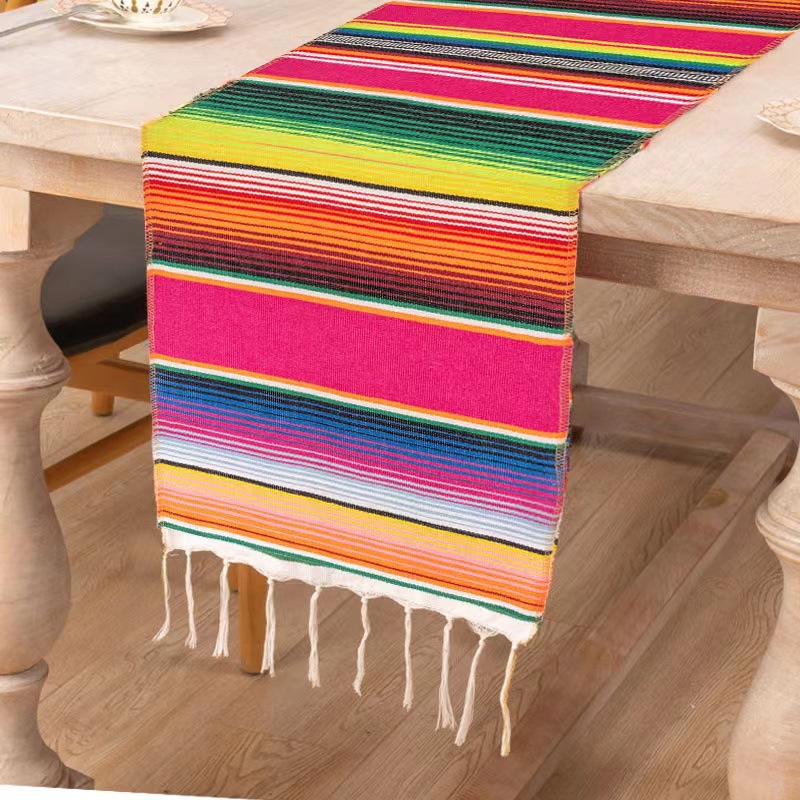 In Stock Mexican Style Amazon AliExpress Blanket Mexican Party Tablecloths Table Runners Woven Tablecloth Tassel