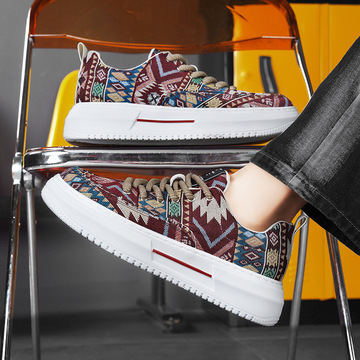 学院风帆布鞋夏季新款彩绘布面休闲男鞋厚底潮流运动板鞋一件代发