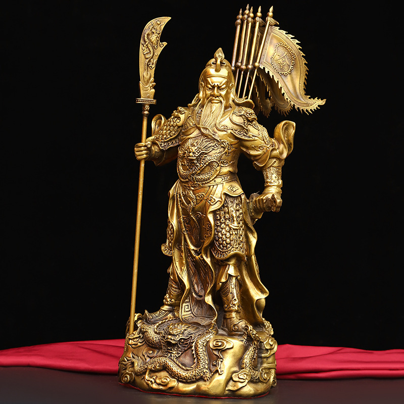 铜关公摆件铜雕像佛像纯铜九龙武关二爷神像公司开业供奉客厅