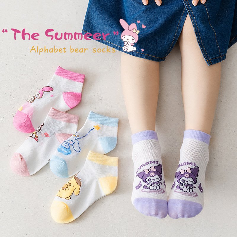 New Cartoon Clow M Children's Socks Breathable Thin Cotton Mesh Stockings Cute Sweet Baby's Socks Spring and Summer Cotton Socks