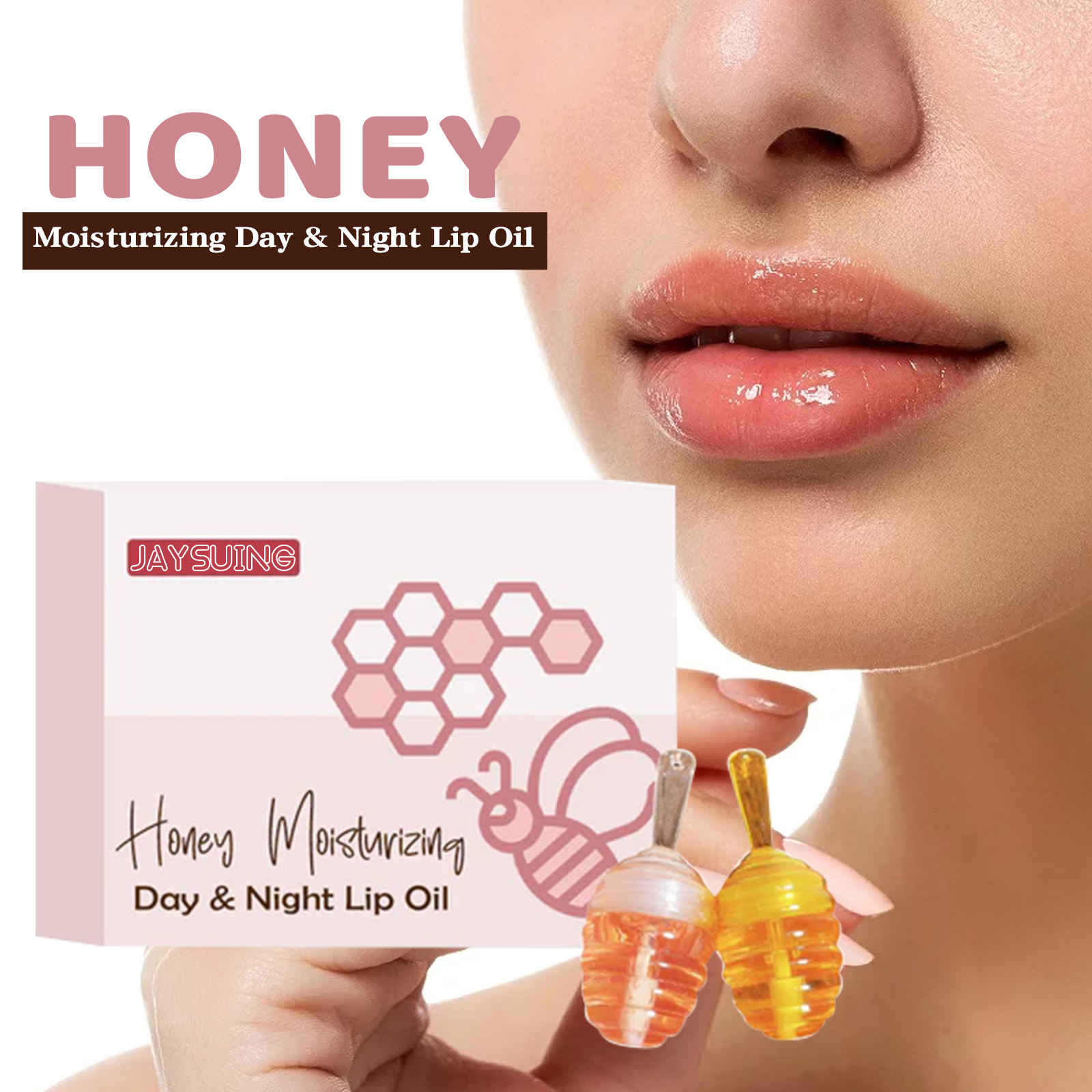 Jaysuing Day and Night Honey Moisturizing Lip Gloss Fade Lip Lines Peeling Dry Crack Hydrating Repair Lip Lip Moisturizing Oil