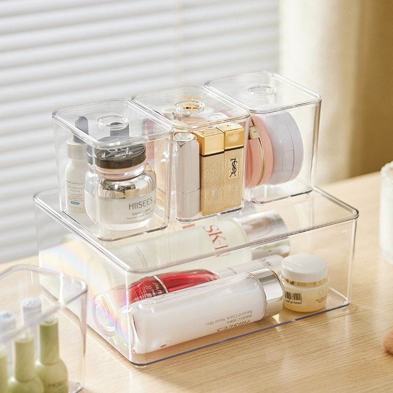 Transparent Stackable with Holes Desktop Cosmetics Storage Box Girls Toner and Lotion Dustproof Storage Box Clear with Cover Exquisite