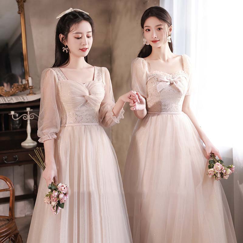 粉色姐妹团伴娘服2023新款夏季高级小众小个子平时可穿大码礼服裙