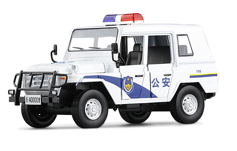 jkm1:28北京2020吉普警车合金汽车模型五开门回力声光玩具8231503