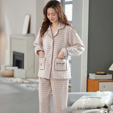 空气棉睡衣女士秋冬季加厚100%纯棉大码家居服三层夹层夹棉保暖套