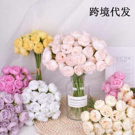 跨境假花27头牡丹把束拉菲草梦幻山茶花玫瑰ins风仿真花厂家年货