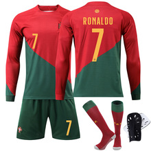 2223葡萄牙世界杯款长袖足球服套装7号C罗球衣8号B费秋冬季儿童
