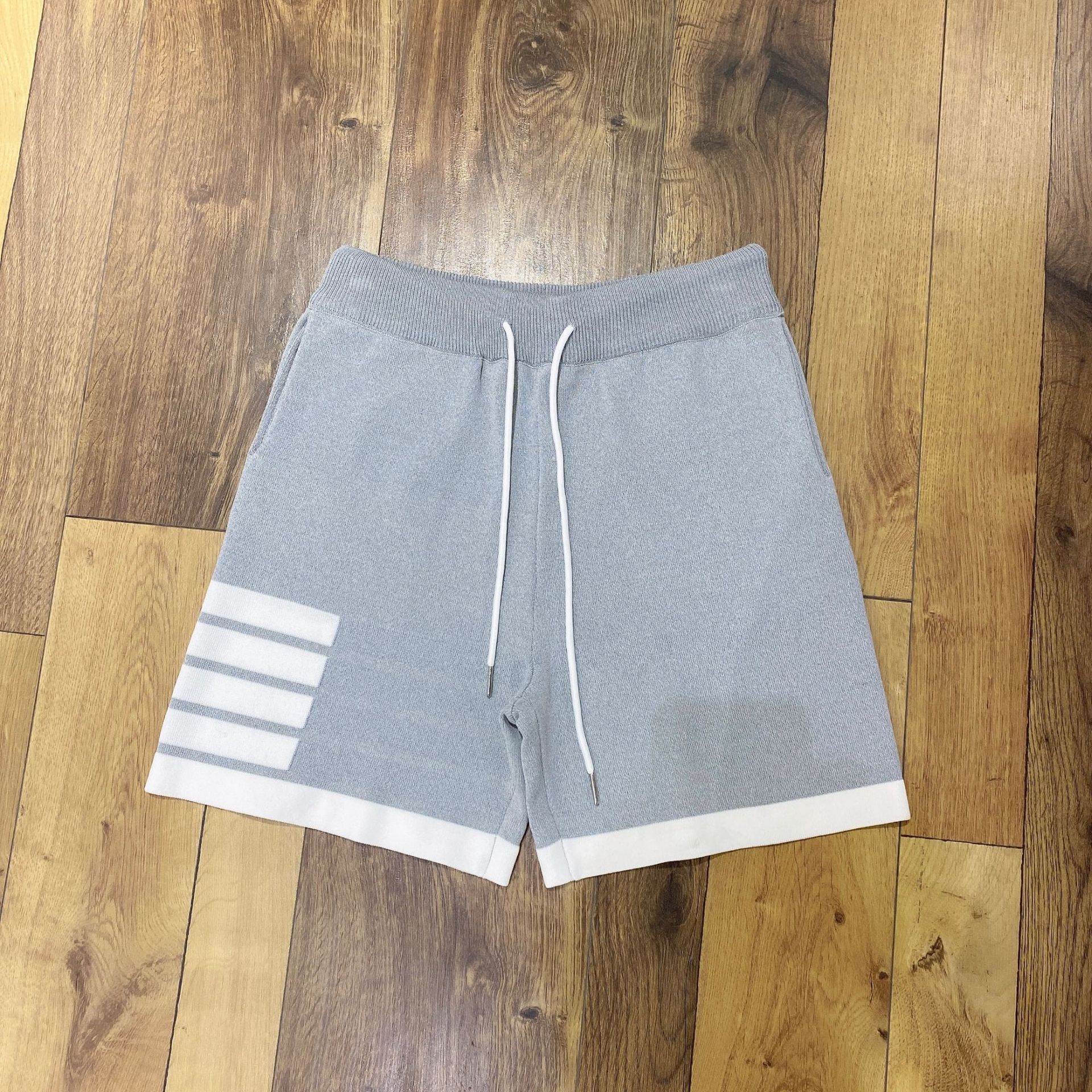 抽绳杠短裤 1384冰丝冰麻侧边四条杠tb学院风热裤夏装薄款裤子