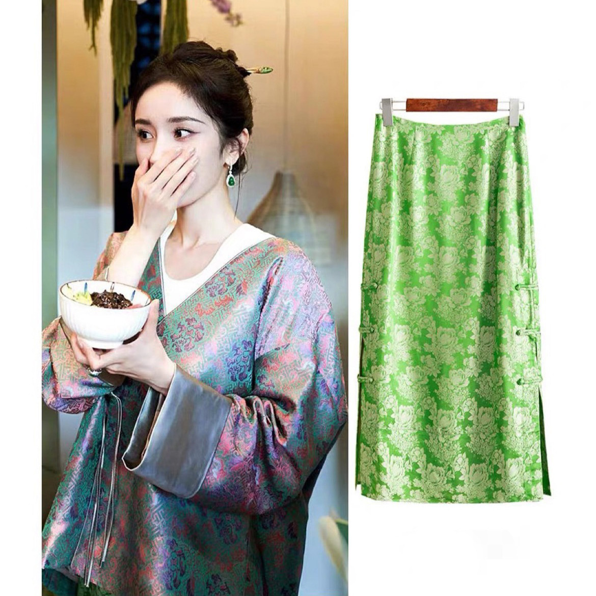 幂幂同款半身裙真丝提花国风复古半裙女批发一件代发新中式女装