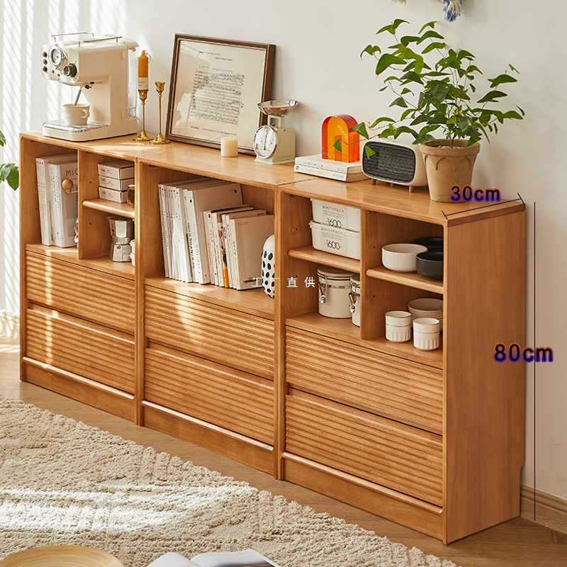 7yn原木靠墙落地柜客厅卧室日式多功能收纳储物柜矮书柜房间置物