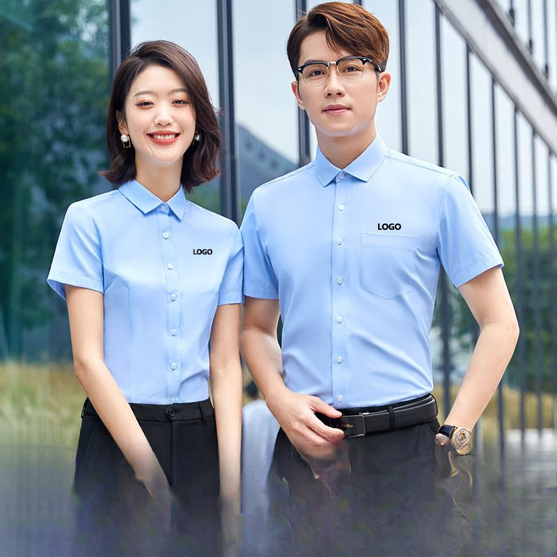 男女工作服短袖衬衫刺绣logo职业装正装企业商务工衣4s店银行衬衣