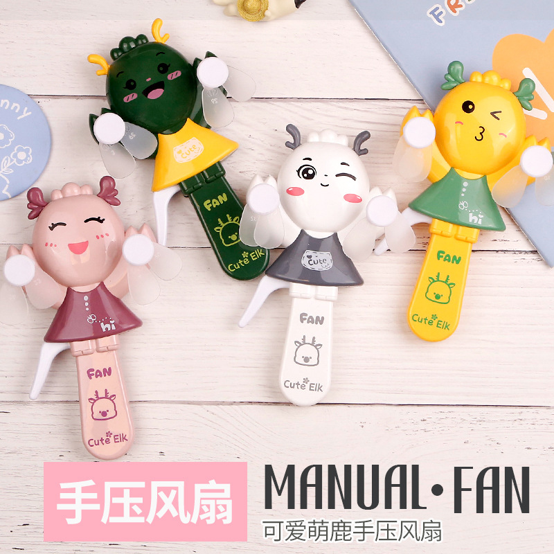 Small Deer Double-Headed Hand Pressure Fan Children's Handheld Fan Promotional Gifts Factory Direct Sales
