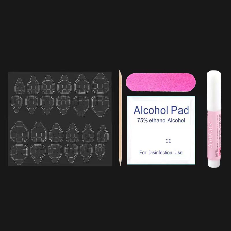 Wear Nail Kit Jelly Glue Yellow Glue Pink Capsule 24 Tablets Alcohol Pad Nail File Orange Stick Nail Kit