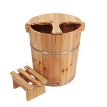 泡脚桶深桶40cm高实木圆边木桶带盖足浴木桶加厚熏蒸洗脚家用店热