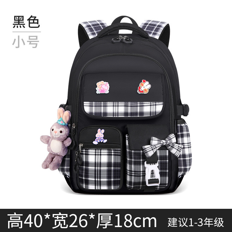 New Plaid Multi-Functional Backpack for Elementary School Students Bow Backpack Cute Decompression Spine Protection Children's Funny Schoolbag
