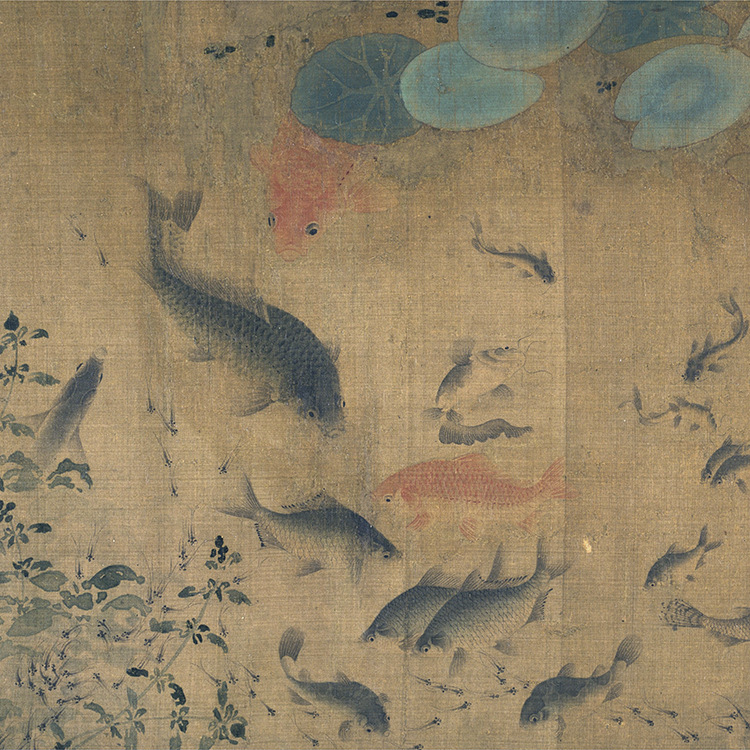 北宋刘寀落花游鱼图卷百鱼图花鸟画仿古国画名画复制品长卷字画