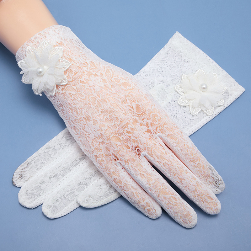 Lace Flower Sun Protection Women's Gloves Summer Breathable Non-Slip Ice Silk Quick-Drying Gloves Cycling Touch Screen Short Gloves