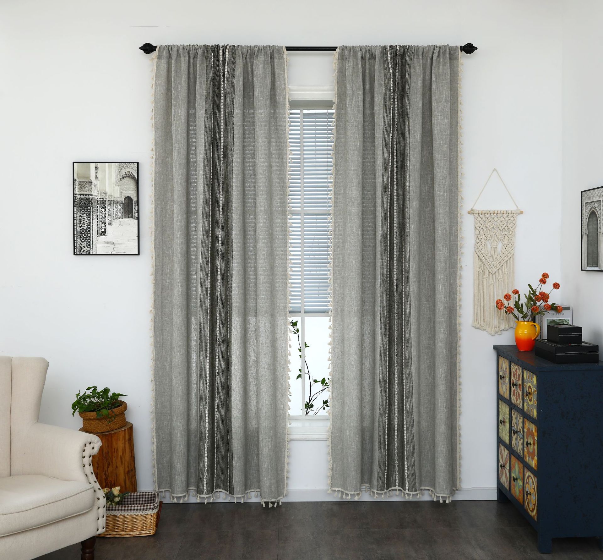 布爸爸跨境北欧提花棉麻布装饰全遮光办公室客厅卧室飘窗成品窗帘