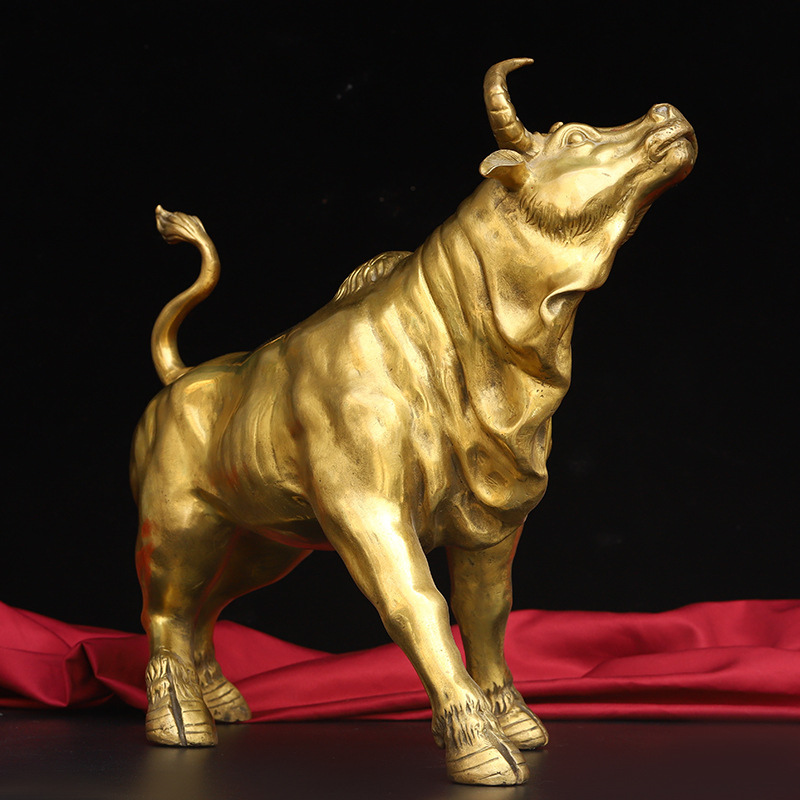 纯铜吉祥牛福财牛老黄牛吉祥如意客厅玄关电视柜家居摆件工艺礼品