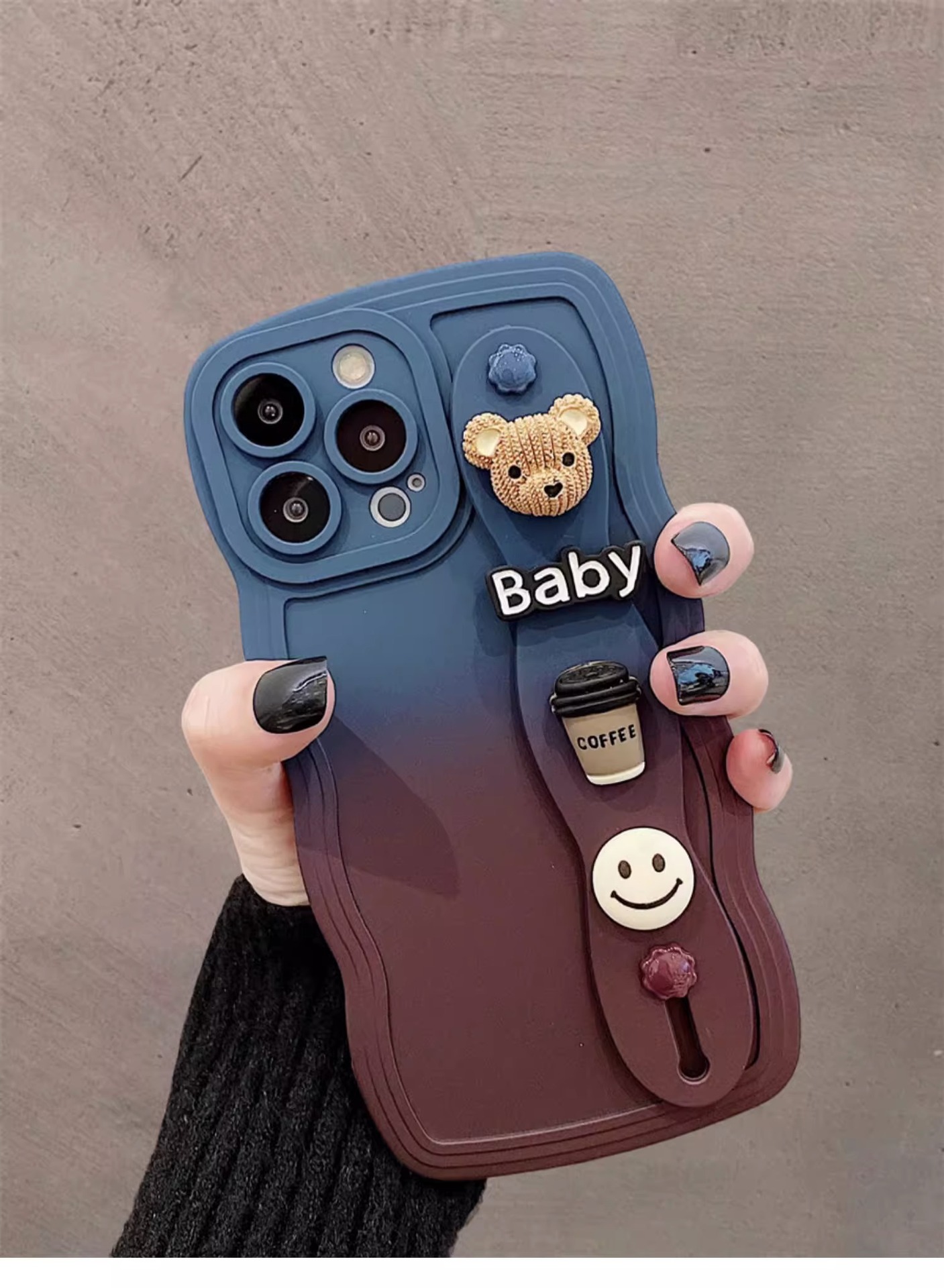 渐变小熊笑脸适用iphone13promax手机壳苹果14腕带12卡通女11软15