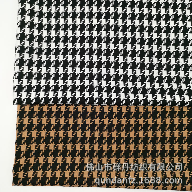 破卡平纹缎印花 新款千鸟格雪纺印花布 弹力休闲裤衬衫连衣裙面料