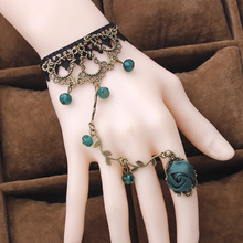 复古花藤灵水晶洛丽塔气质蕾丝手链戒指一体链跨境外贸首饰品手环
