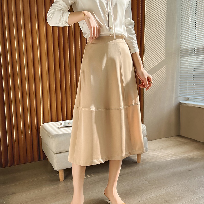 桑蚕丝半身裙春季2022新款百褶中长款垂感高腰a字不规则大摆长裙