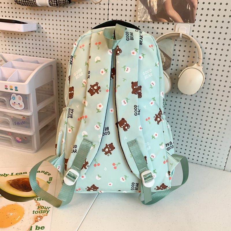 Casual Backpack Women's Floral Bear Junior High School Schoolbag Simple Fashion All-Match Large Capacity College Students' Backpack New