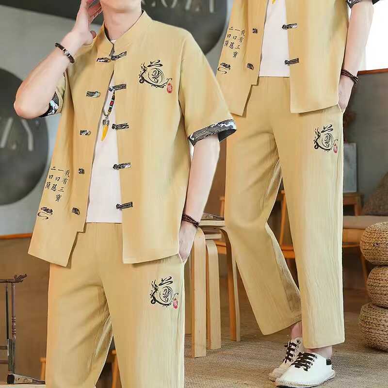 同款夏季男士套装中国风休闲开衫短袖民族风男装汉服复古唐装两件