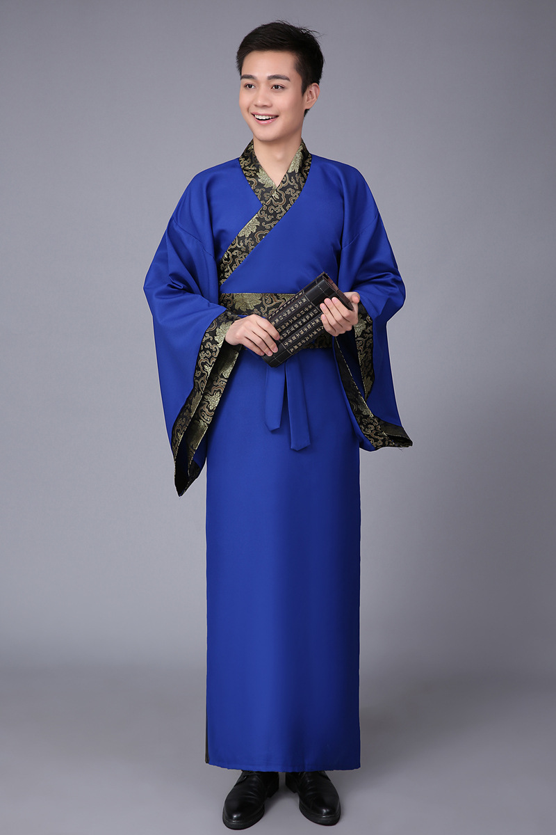 男士黑色汉服直裾深衣 华服唐装古装古代服装汉服男男士曲裾书生