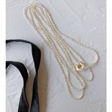 法式天淡水然小米珠珍珠项链女长款多层叠带颈链锁骨链欧美复古