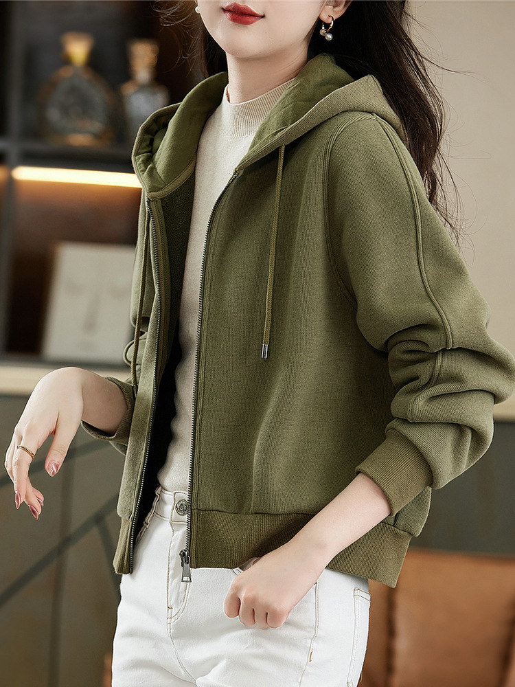 连帽卫衣外套女2023秋冬新款加绒加厚开衫拉链休闲夹克运动帽衫