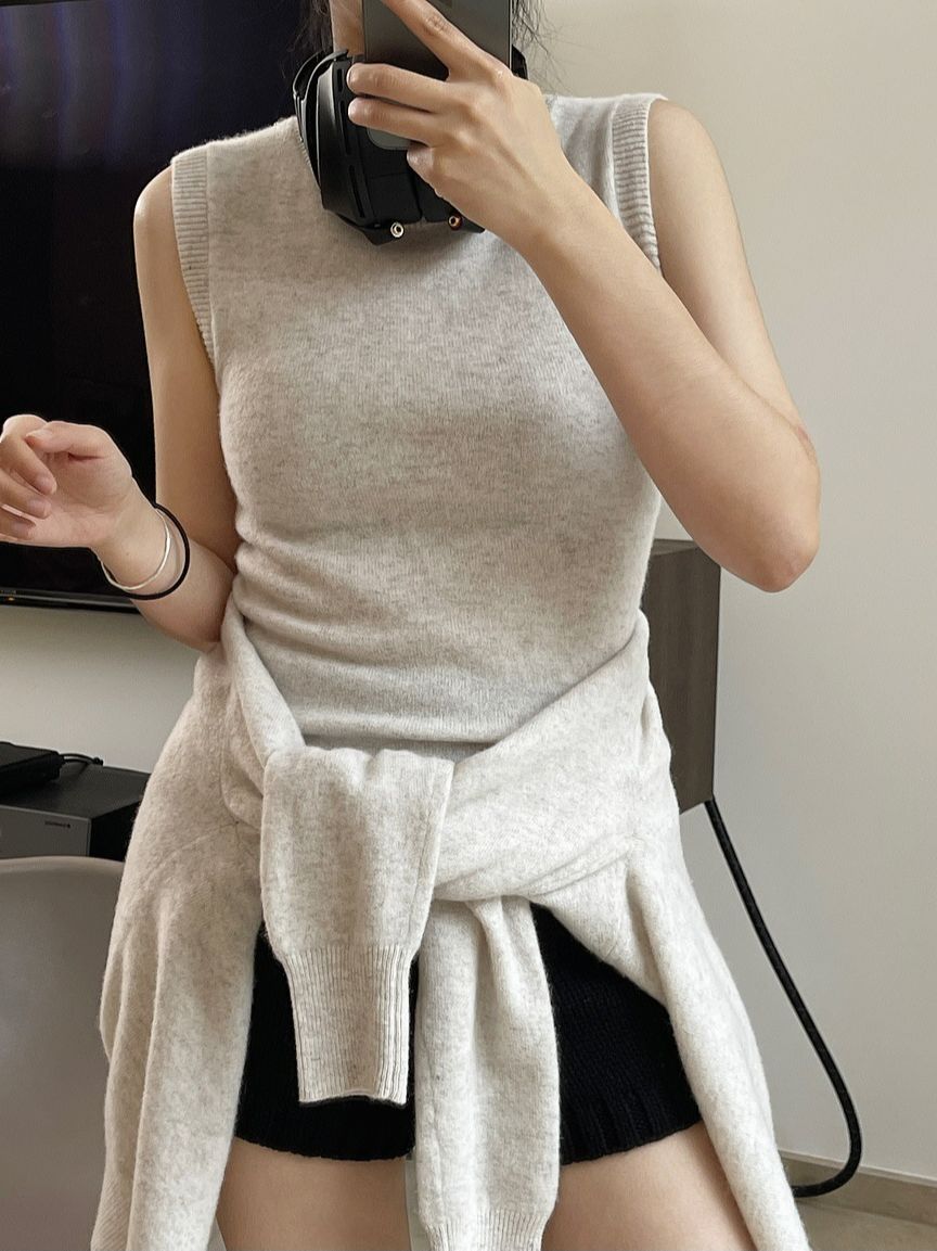Winter New Korean Simple Nude Feel Skin-Friendly Wool Vest Gentle Warm Soft Inner Wear I-Shaped Top for Women