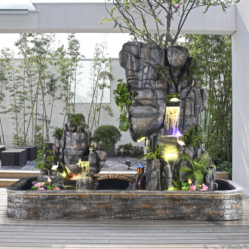大型假山流水喷泉瀑布造景户外别墅庭院花园室内风水落地摆件景观
