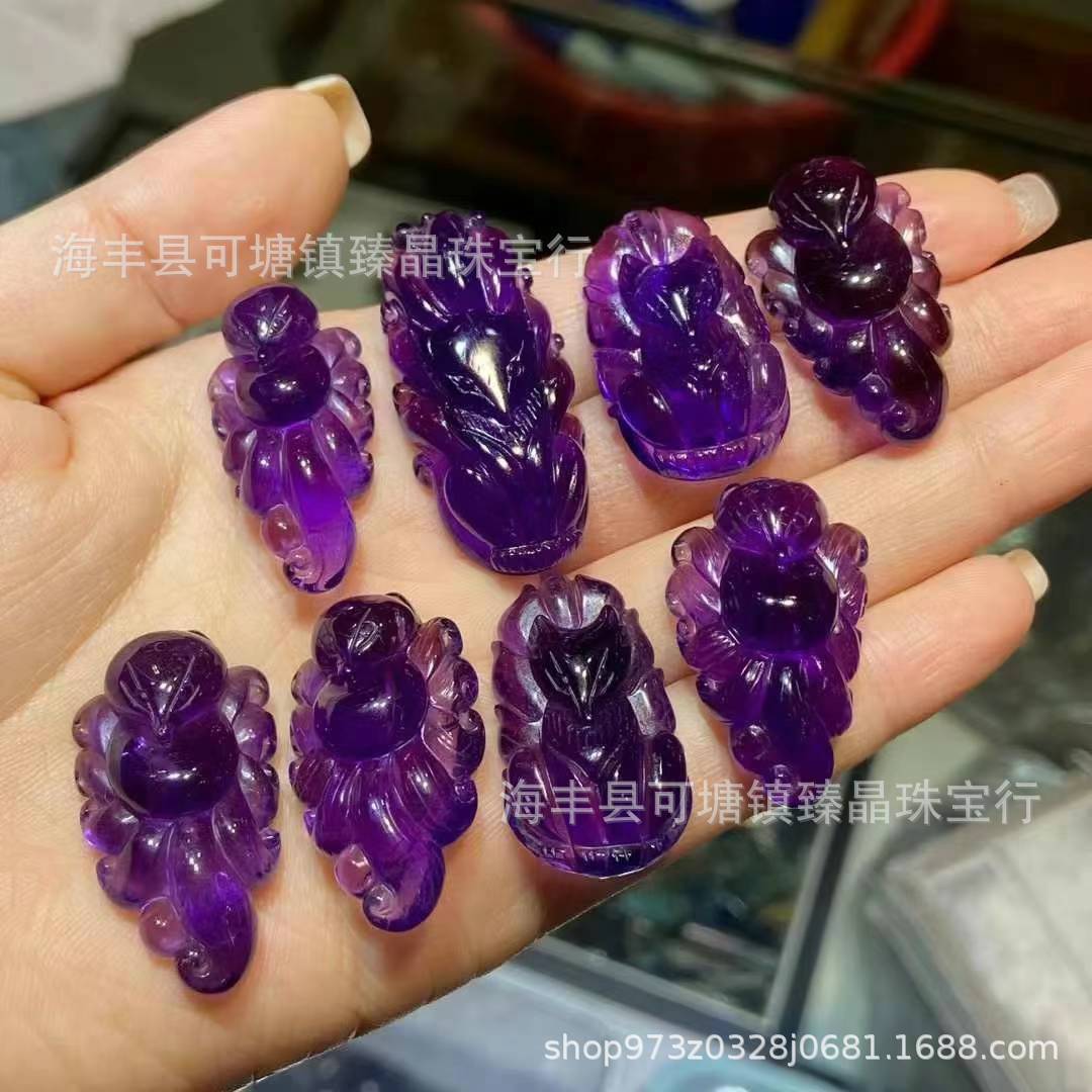 天然乌拉圭紫水晶九尾狐仙裸石吊坠 正鲜艳紫 晶体通