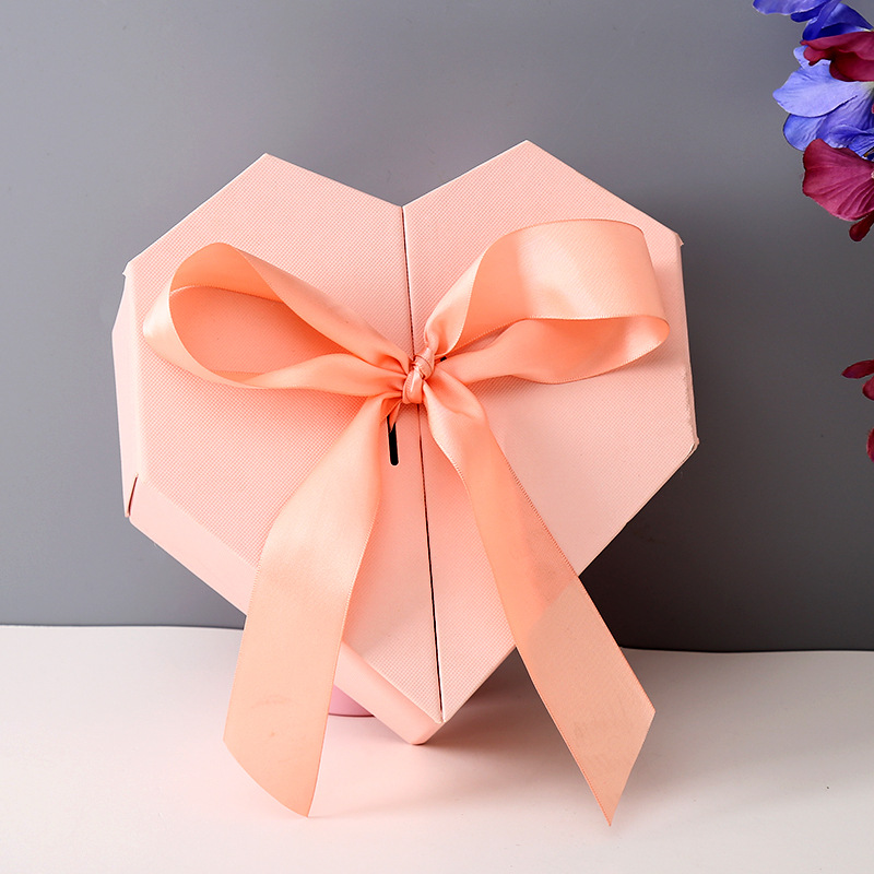 现货批发蝴蝶结双开门心形丝带礼盒 圣诞苹果包装爱心礼品盒