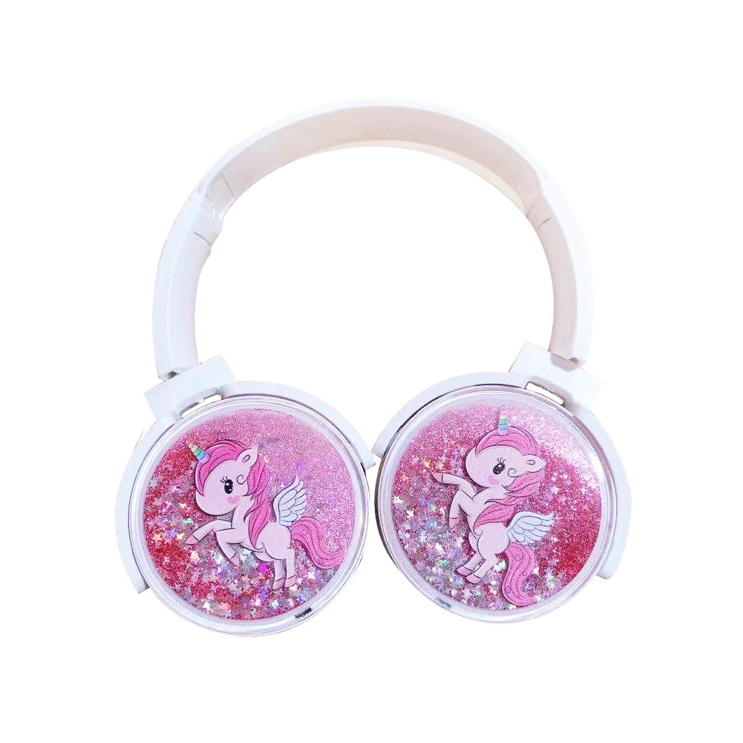 流沙卡通图案独角兽蓝牙头戴式耳机折叠彩绘可做图案礼品创意耳机