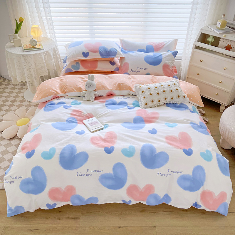 Fresh Cotton Bed Four-Piece Cotton Printed Bed Sheet Quilt Cover Bedding Nantong Factory Wholesale