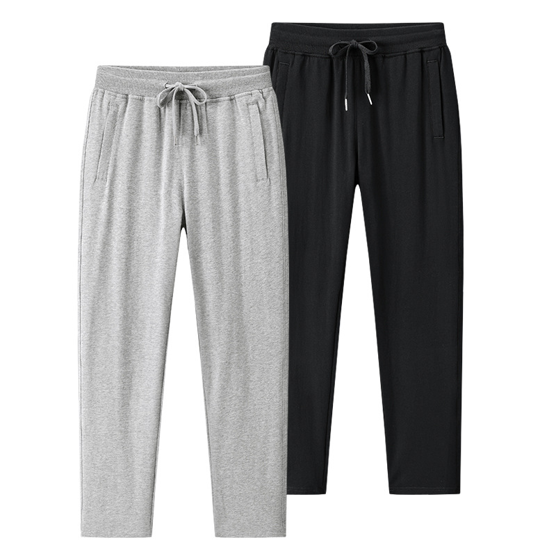 Summer Sports Pants Men's Thin Light Gray Trousers Men's Cotton Loose plus Size Solid Color Straight Pants Men's Casual Pants