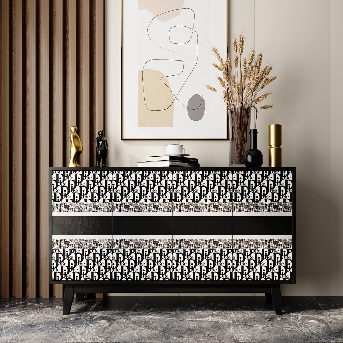 现代轻奢艺术客厅餐边柜鞋柜di奥同款玄关柜子进门储物柜实木彩绘