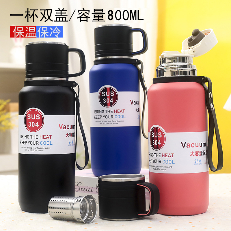 Bullet 304 Stainless Steel Vacuum Cup Men‘s Large Capacity Sports Water Bottle Belt Tea Warehouse All Steel Tea and Water Separation