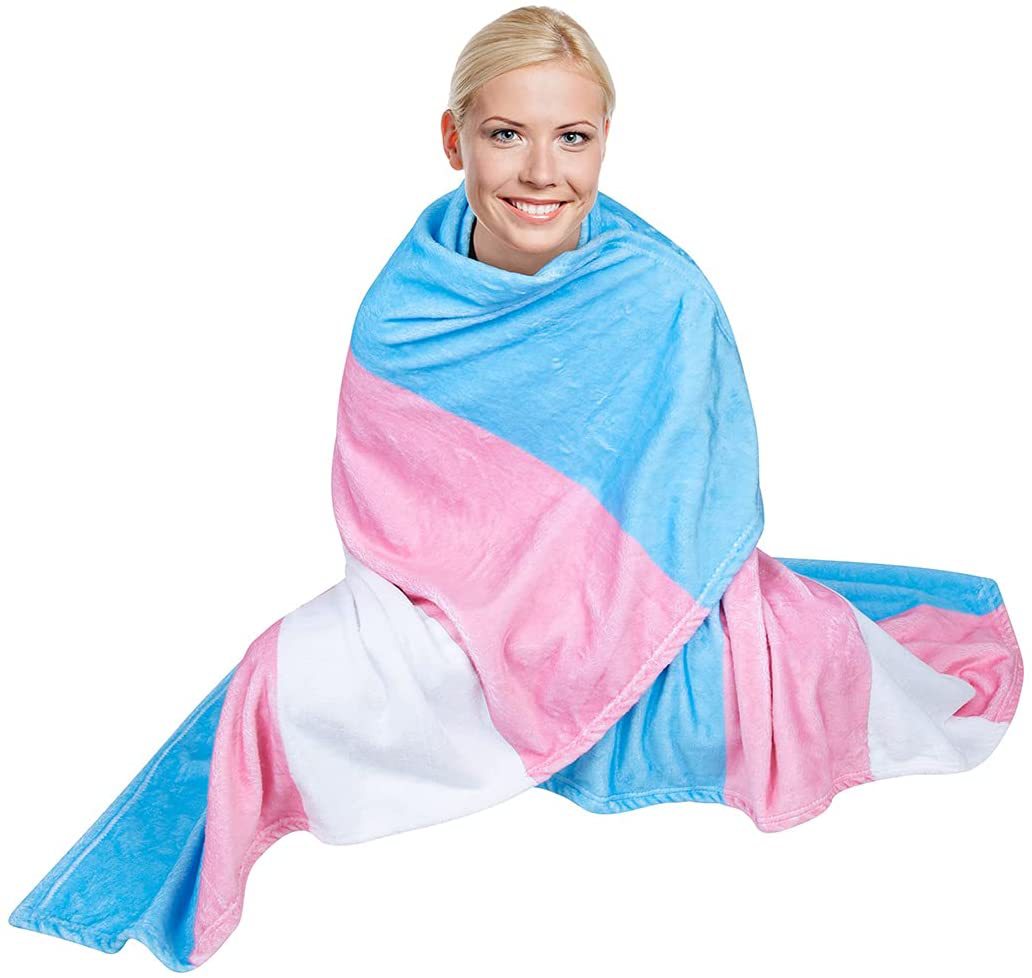 2022年 跨性别旗帜蓝粉白三色拼接休闲午休毯 flag throw blanket