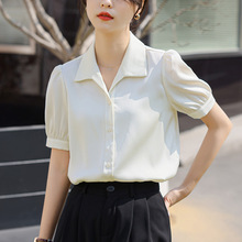 气质高级感缎面衬衫女短袖设计感小众法式复古显瘦通勤职业上衣女