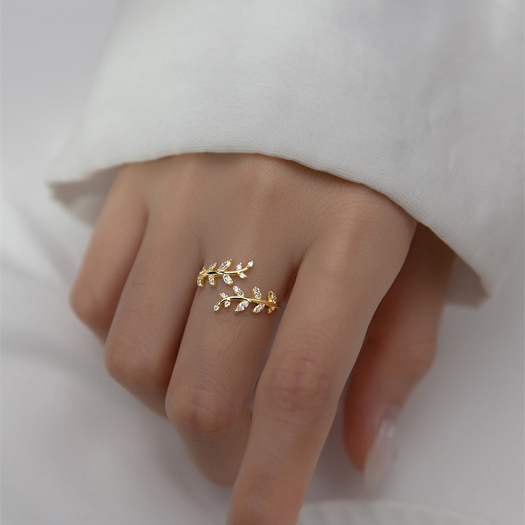 Sterling Silver Diamond Branch Buds Ring Does Not Fade Niche Design Branches Leaves Open Ring Ornament Korean Wholesale