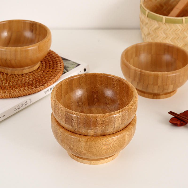 Bamboo Wood Salad Bowl Ins Bamboo Bowl Vegetable Mixed Salad Mixed Traditional Chinese Medicine Mask Baby Household Rice Bowl Retro Tableware