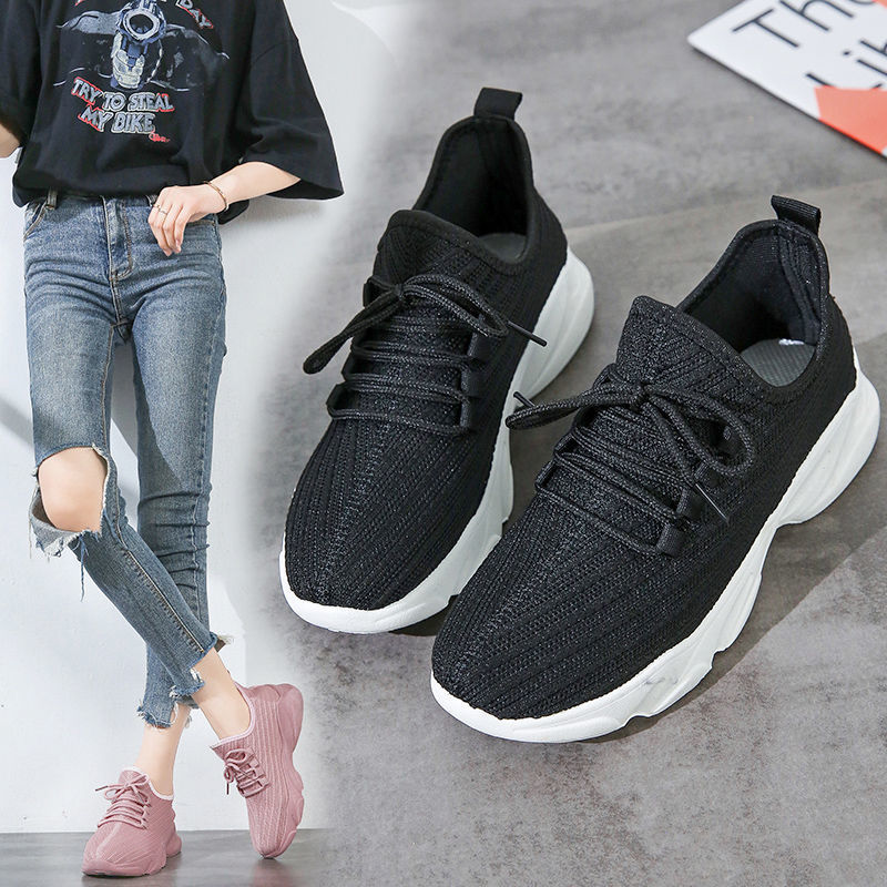 Cross-Border New Arrival Women's Casual Shoes White Shoes Breathable Flying Woven Women's Shoes Sneaker Korean Style All-Matching Flat Shoes Generation